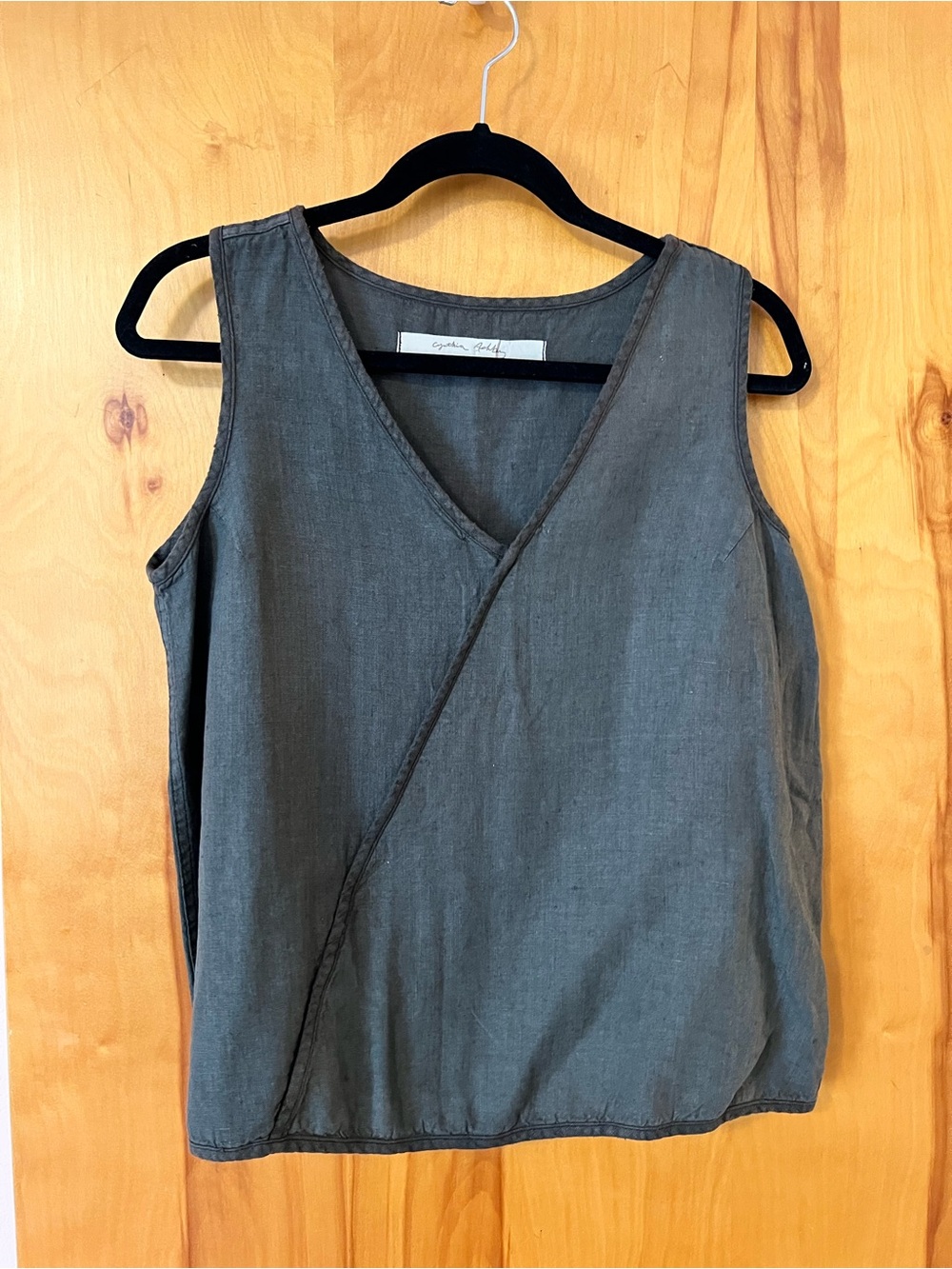 Cynthia Ashby Washed Charcoal Wrap-Front Sleeveless Tank